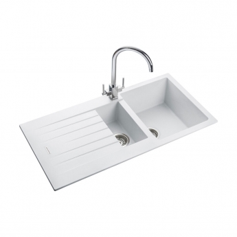 Rangemaster Andesite 1.5 Bowl Kitchen Sink with Waste Kit 1000mm L x 500mm W - Crystal White