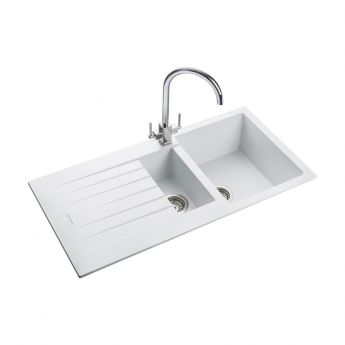 Rangemaster Andesite 1.5 Bowl Inset Kitchen Sink with Waste Kit 1000mm L x 500mm W - Crystal White