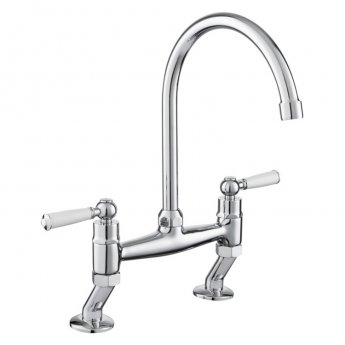 Rangemaster Aquaclassic Belfast Traditional Bridge Dual Lever Kitchen Sink Mixer Tap - Chrome/White