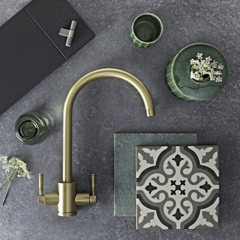 Rangemaster Aquatrend Dual Lever Kitchen Sink Mixer Tap - Brushed Brass