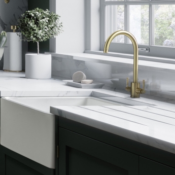 Rangemaster Aquatrend Dual Lever Kitchen Sink Mixer Tap - Brushed Brass