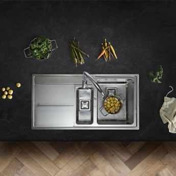 Rangemaster Arlington 1.5 Bowl Inset Kitchen Sink with LH Drainer & Waste Kit 985mm L x 508mm W - Stainless Steel