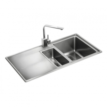 Rangemaster Arlington 1.5 Bowl Inset Kitchen Sink with LH Drainer & Waste Kit 985mm L x 508mm W - Stainless Steel