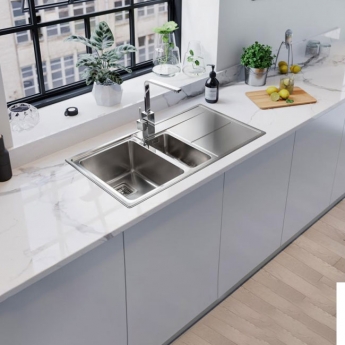 Rangemaster Arlington 1.5 Bowl Inset Kitchen Sink with RH Drainer & Waste Kit 985mm L x 508mm W - Stainless Steel