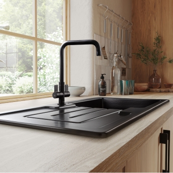 Rangemaster Austell 1.0 Bowl Inset Fireclay Kitchen Sink With Waste Kit 1000mm L x 500mm W - Matt Black | Product Image