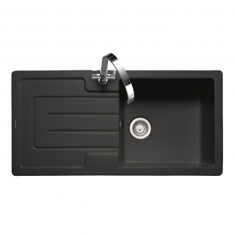 Rangemaster Austell 1.0 Bowl Inset Fireclay Kitchen Sink With Waste Kit 1000mm L x 500mm W - Matt Black | Product Image