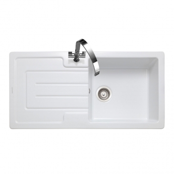 Rangemaster Austell 1.0 Bowl Inset Ceramic Kitchen Sink with Waste Kit 1000mm L x 500mm W - White