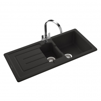 Rangemaster Austell 1.5 Bowl Inset Fireclay Kitchen Sink With Waste Kit 100mm L x 500mm W - Matt Black