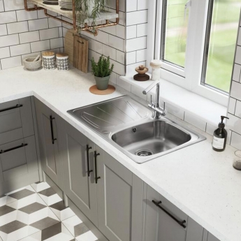 Rangemaster Baltimore 1.0 Bowl Inset Kitchen Sink with Waste Kit 800mm L x 508mm W - Stainless Steel