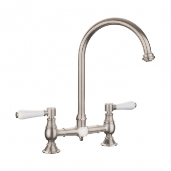Rangemaster Belfast Traditional Bridge Dual Lever Kitchen Sink Mixer Tap - Brushed