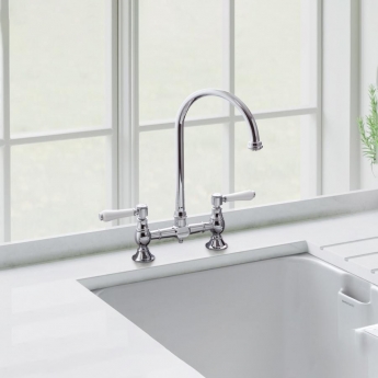 Rangemaster Belfast Traditional Bridge Dual Lever Kitchen Sink Mixer Tap - Chrome
