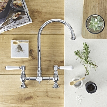 Rangemaster Belfast Traditional Bridge Dual Lever Kitchen Sink Mixer Tap - Chrome