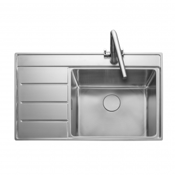 Rangemaster Boston 1.0 Bowl Inset Kitchen Sink LH Drainer with Waste Kit 860mm L x 520mm W - Stainless Steel