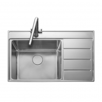 Rangemaster Boston 1.0 Bowl Inset Kitchen Sink RH Drainer with Waste Kit 860mm L x 520mm W - Stainless Steel