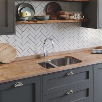 Rangemaster Classic 3515 1.5 Bowl Undermount Kitchen Sink with Waste Kit 597mm L x 472mm W - Stainless Steel