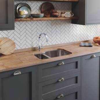 Rangemaster Classic 3515 1.5 Bowl Undermount Kitchen Sink RH with Waste Kit 597mm L x 472mm W - Stainless Steel