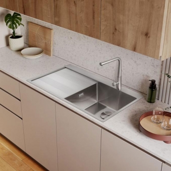 Rangemaster Cosmo 1.0 Bowl Inset Kitchen Sink LH Drainer with Waste Kit 960mm L x 500mm W - Stainless Steel