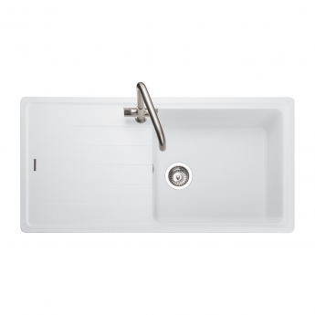 Rangemaster Elements 1.0 Bowl Kitchen Sink with Waste Kit 1000mm L x 500mm W - Crystal White