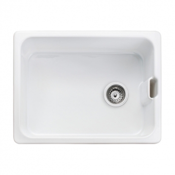 Rangemaster Farmhouse 1.0 Bowl Ceramic Kitchen Sink with 90mm Waste Kit 595mm L x 455mm W - White