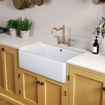 Rangemaster Farmhouse 1.0 Bowl Ceramic Kitchen Sink with Waste Kit 795mm L x 460mm W - White