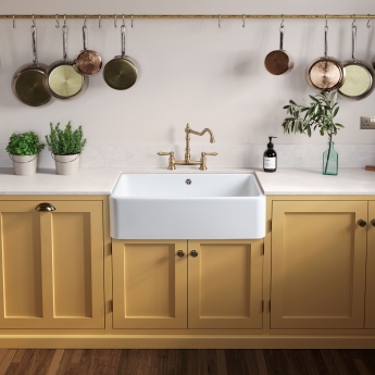 Rangemaster Farmhouse 1.0 Bowl Ceramic Kitchen Sink with Waste Kit 795mm L x 460mm W - White