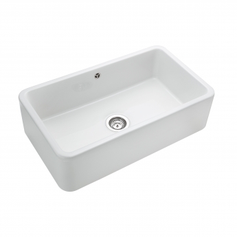 Rangemaster Farmhouse 1.0 Bowl Ceramic Kitchen Sink with Waste Kit 795mm L x 460mm W - White