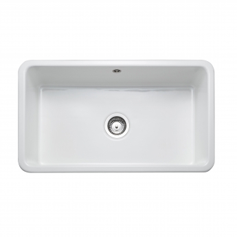 Rangemaster Farmhouse 1.0 Bowl Ceramic Kitchen Sink with Waste Kit 795mm L x 460mm W - White