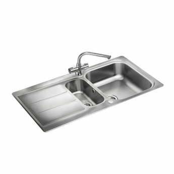 Rangemaster Glendale 1.5 Bowl Inset Kitchen Sink with Waste Kit 950mm L x 508mm W - Stainless Steel