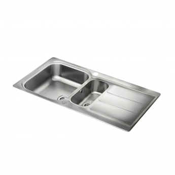 Rangemaster Glendale 1.5 Bowl Inset Kitchen Sink with Waste Kit 950mm L x 508mm W - Stainless Steel