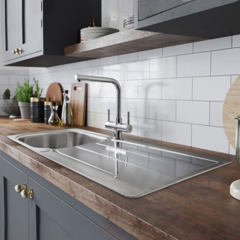 Rangemaster Glendale 1.5 Bowl Inset Kitchen Sink with Waste Kit 950mm L x 508mm W - Stainless Steel