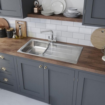Rangemaster Glendale 1.5 Bowl Inset Kitchen Sink with Waste Kit 950mm L x 508mm W - Stainless Steel