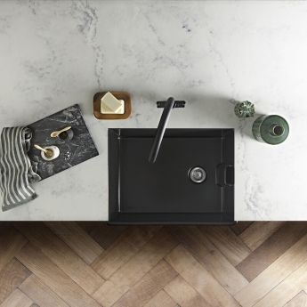 Rangemaster Grange 1.0 Bowl Inset Ceramic Kitchen Sink with Waste Kit 595mm L x 455mm W - Matt Black | Product Image