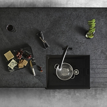 Rangemaster Grange 1.0 Bowl Inset Ceramic Kitchen Sink with Waste Kit 595mm L x 455mm W - Matt Black | Product Image