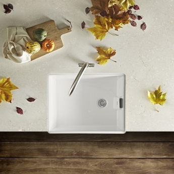 Rangemaster Grange 1.0 Bowl Inset Ceramic Kitchen Sink with Waste Kit 595mm L x 455mm W - White