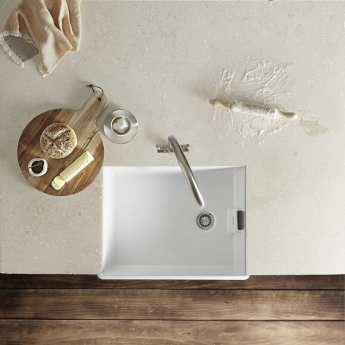 Rangemaster Grange 1.0 Bowl Inset Ceramic Kitchen Sink with Waste Kit 595mm L x 455mm W - White