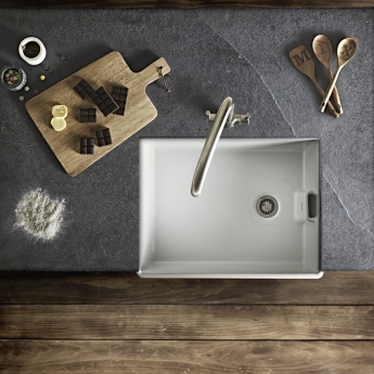 Rangemaster Grange 1.0 Bowl Ceramic Kitchen Sink with Waste Kit 595mm L x 455mm W - White