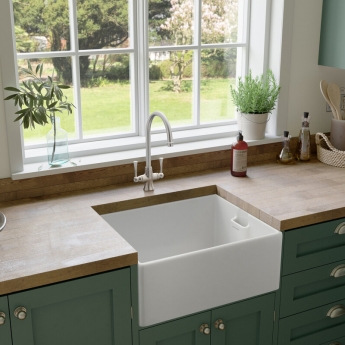 Rangemaster Grange 1.0 Bowl Ceramic Kitchen Sink with Waste Kit 595mm L x 455mm W - White