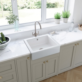 Rangemaster Hartland 1.0 Bowl Inset Ceramic Kitchen Sink with Waste Kit 622mm L x 494mm W - White