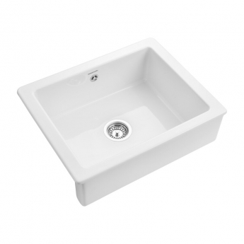 Rangemaster Hartland 1.0 Bowl Inset Ceramic Kitchen Sink with Waste Kit 622mm L x 494mm W - White