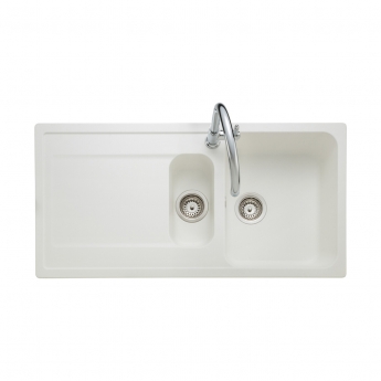 Rangemaster Loa 1.5 Bowl Inset Kitchen Sink with Waste Kit 1000mm L x 500mm W - Arctic White