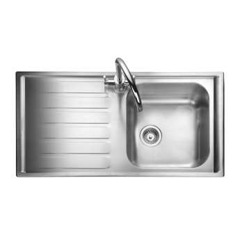 Rangemaster Manhattan 1.0 Bowl Inset Kitchen Sink with LH Drainer & Waste Kit 1010mm L x 515mm W - Stainless Steel