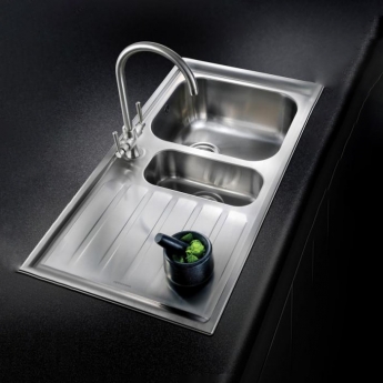 Rangemaster Manhattan 1.5 Bowl Inset Kitchen Sink with LH Drainer & Waste Kit 1010mm L x 515mm W - Stainless Steel | Product Image