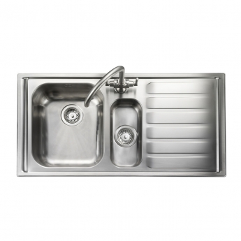 Rangemaster Manhattan 1.5 Bowl Inset Kitchen Sink with RH Drainer & Waste Kit 1010mm L x 515mm W - Stainless Steel