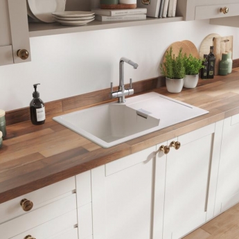 Rangemaster Mayon 1.0 Bowl Inset Kitchen Sink with Waste Kit 1000mm L x 500mm W - Crystal White