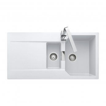 Rangemaster Mayon 1.5 Bowl Inset Kitchen Sink with Waste Kit 1000mm L x 500mm W - Crystal White | Product Image