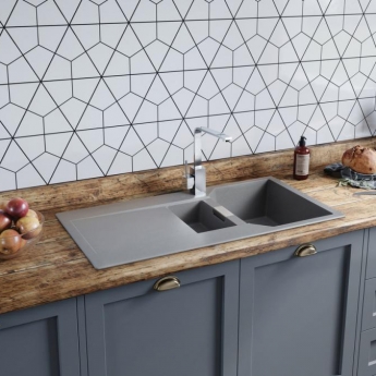 Rangemaster Mayon 1.5 Bowl Inset Kitchen Sink with Waste Kit 1000mm L x 500mm W - Dove Grey | Product Image