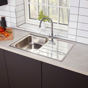 Rangemaster Michigan 1.0 Bowl Inset Kitchen Sink with Waste Kit 800mm L x 508mm W - Stainless Steel