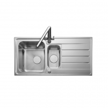 Rangemaster Oakland 1.5 Bowl Inset Kitchen Sink with Waste Kit 1000mm L x 500mm W - Stainless Steel