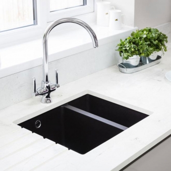 Rangemaster Paragon Igneous Granite 1.5 Bowl Undermount Kitchen Sink with Waste Kit 550mm L x 430mm W - Ash Black | Product Image