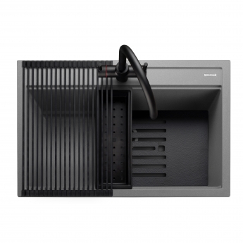 Rangemaster Prato 1.0 Bowl Inset Granite Kitchen Sink with Waste Kit 790mm L x 510 W - Concrete | Product Image